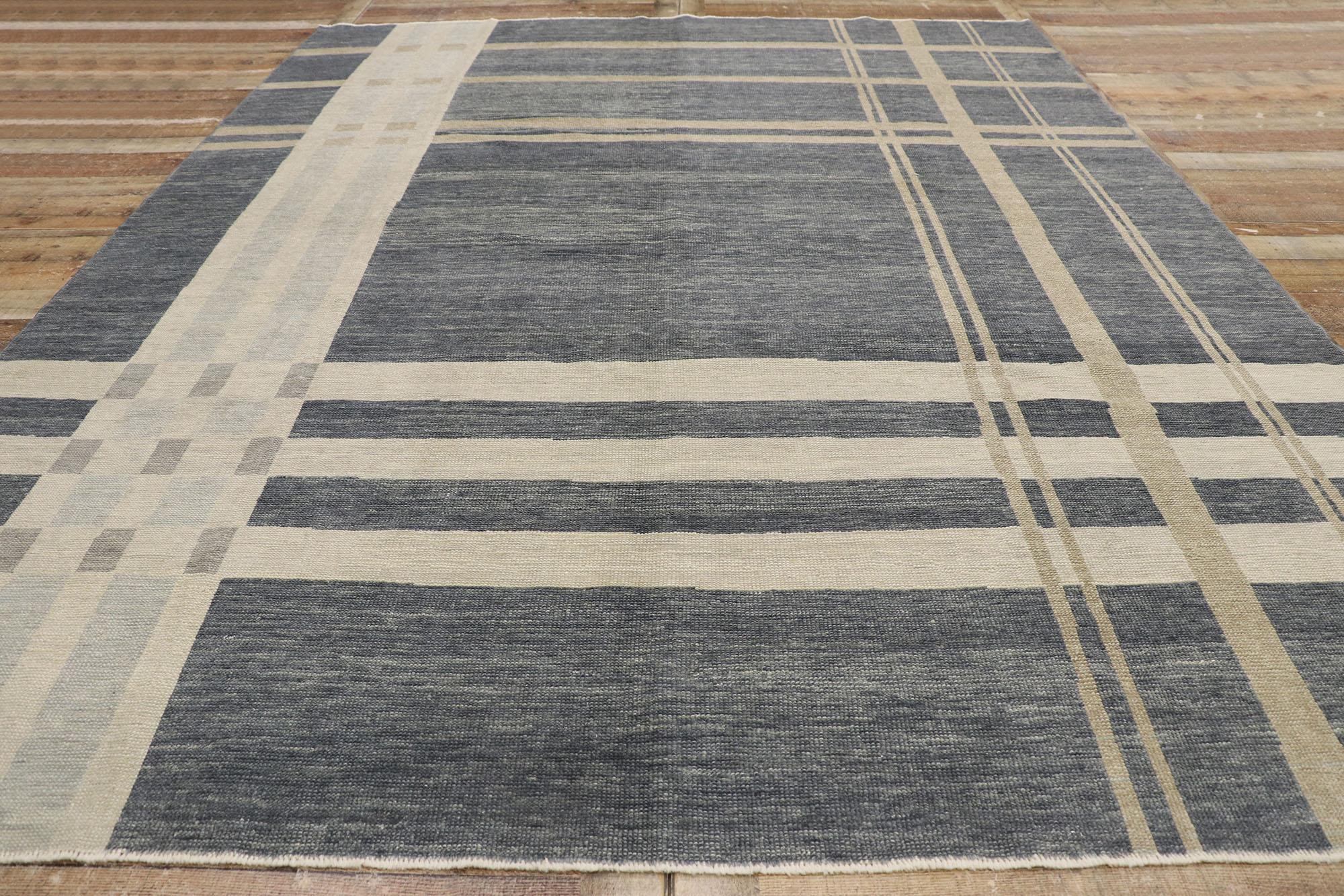 Contemporary New Modern Gray Plaid Tartan Rug with Ivy League Style For Sale