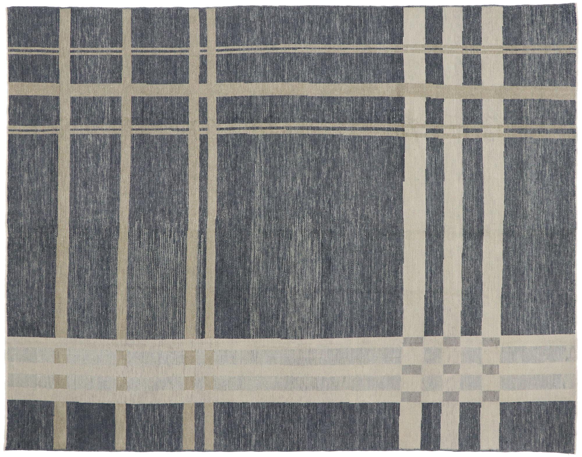 New Modern Gray Plaid Tartan Rug with Ivy League Style For Sale 2