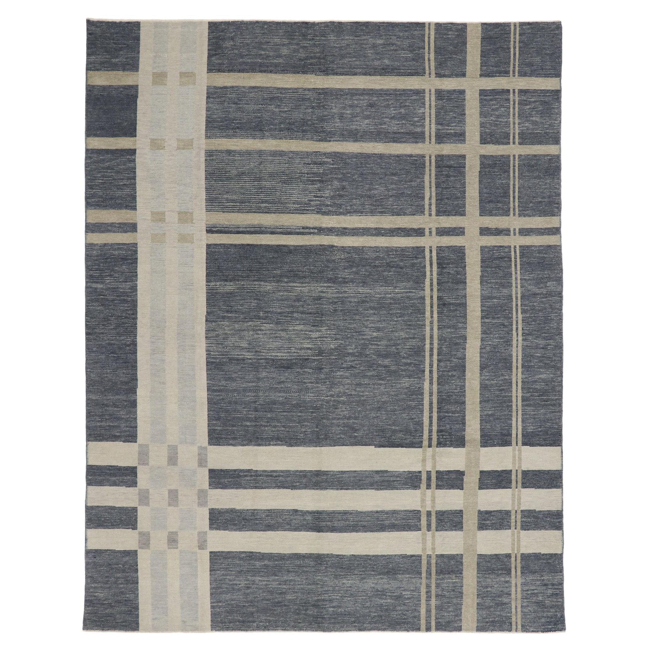 New Modern Gray Plaid Tartan Rug with Ivy League Style For Sale