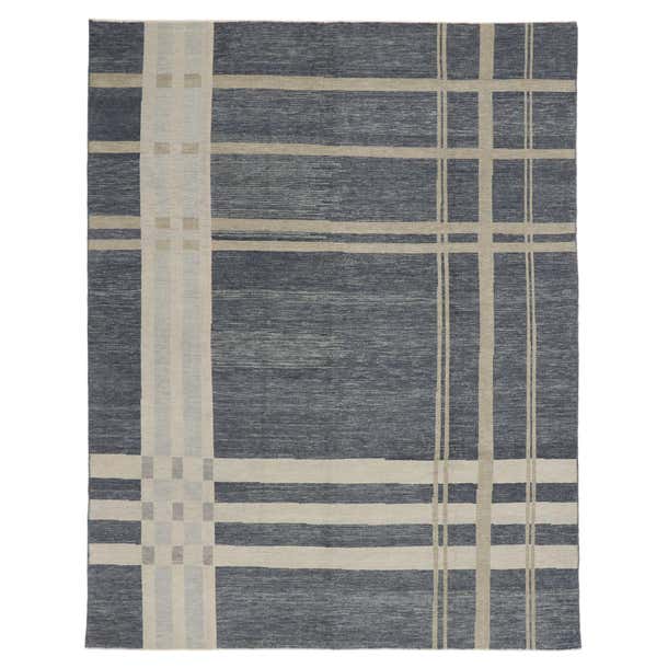 New Modern Gray Plaid Tartan Rug with Ivy League Style For Sale at 1stDibs