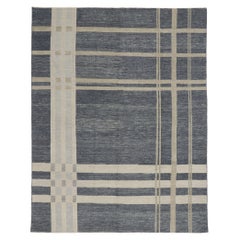 New Contemporary Gray Turkish Plaid Tartan Rug with Ivy League Style
