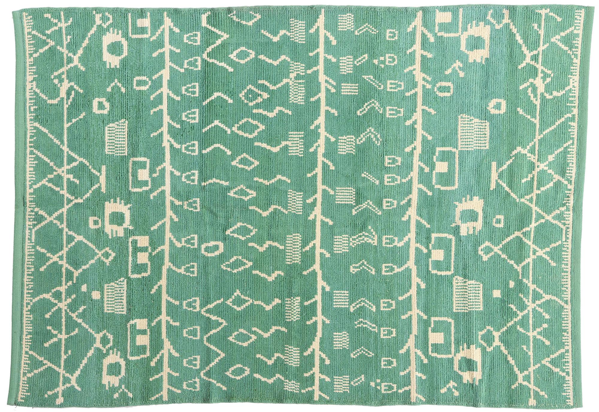 New Contemporary Green Moroccan Carpet with Tribal Style For Sale 3