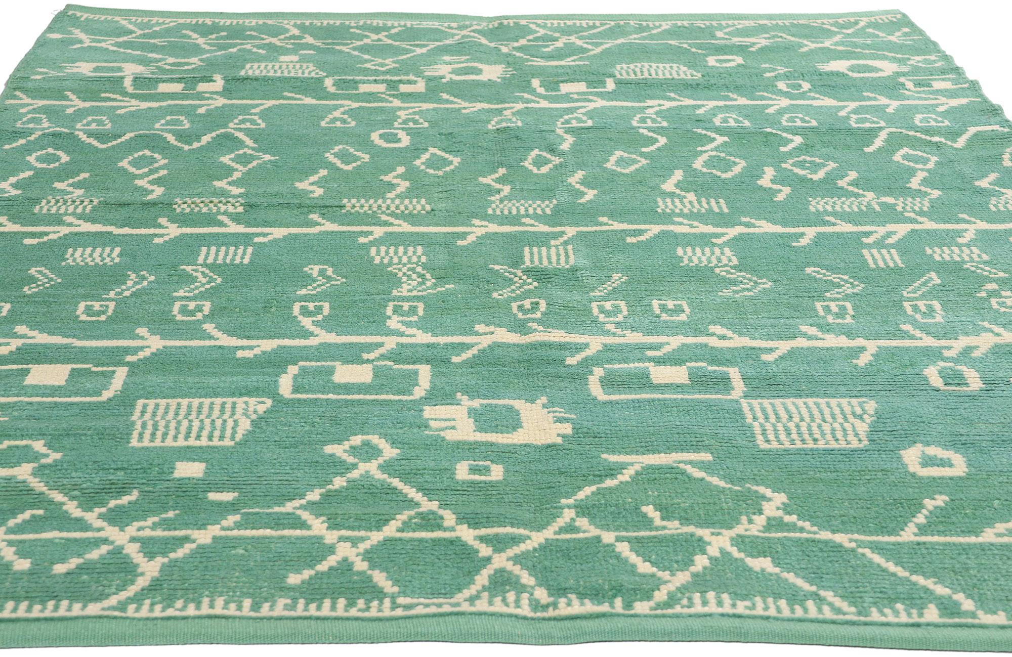 Bohemian New Contemporary Green Moroccan Carpet with Tribal Style For Sale