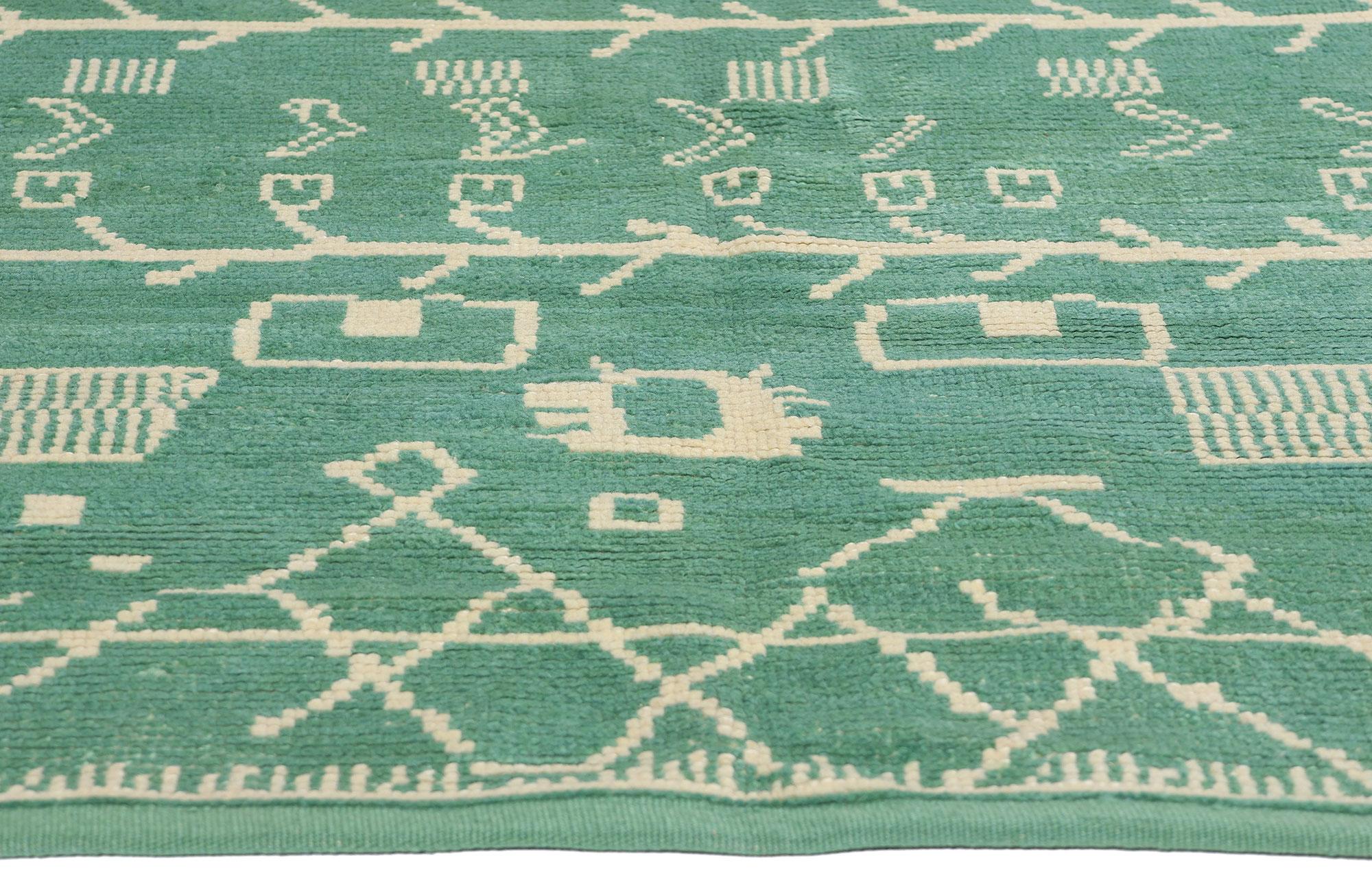 Turkish New Contemporary Green Moroccan Carpet with Tribal Style For Sale