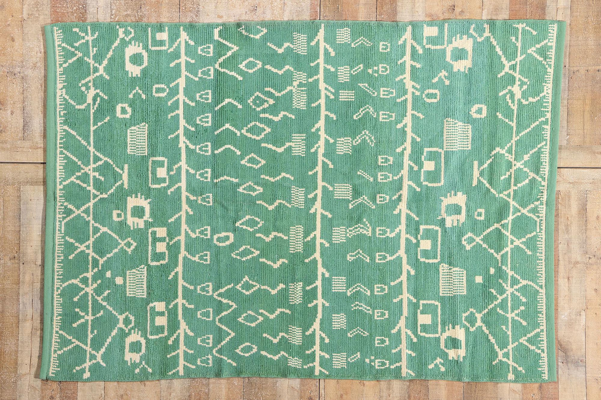 New Contemporary Green Moroccan Carpet with Tribal Style For Sale 2