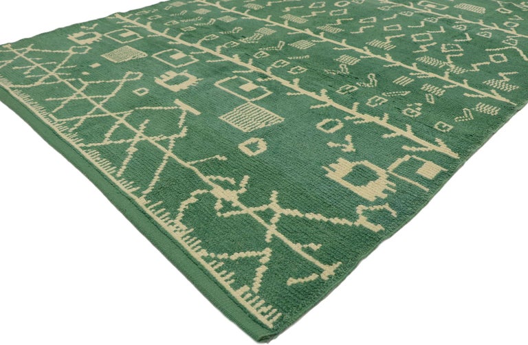 Post-Modern New Contemporary Green Moroccan Rug with Postmodern Tribal Style For Sale