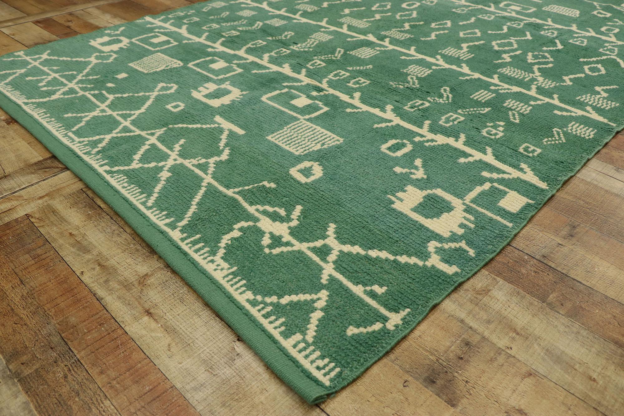 Turkish New Contemporary Green Moroccan Rug with Postmodern Tribal Style For Sale