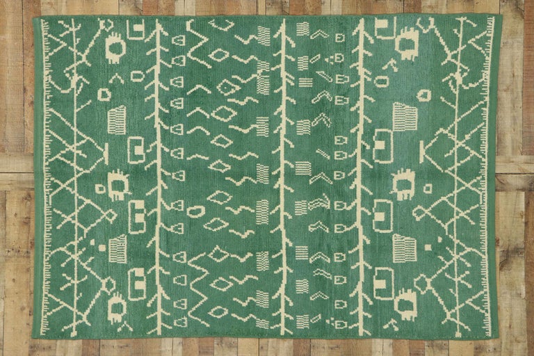 New Contemporary Green Moroccan Rug with Postmodern Tribal Style For Sale 2