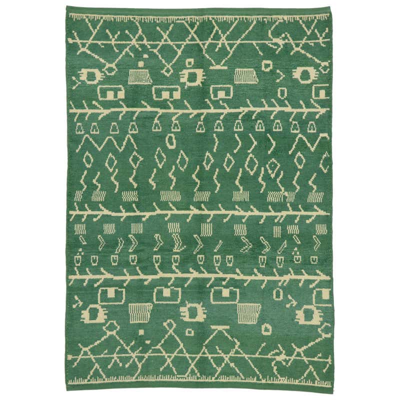 New Contemporary Green Moroccan Rug with Postmodern Tribal Style For ...