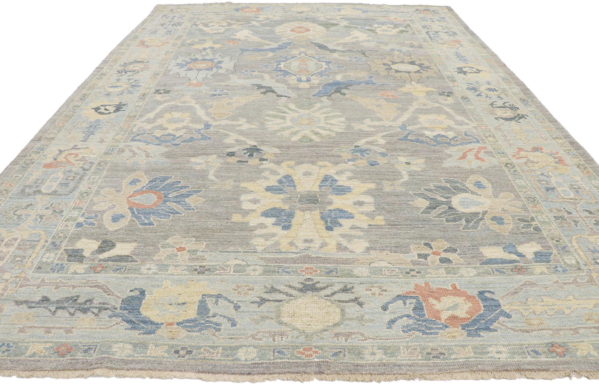 New Contemporary Grau und Blau Persisch Sultanabad Teppich (Organische Moderne) im Angebot