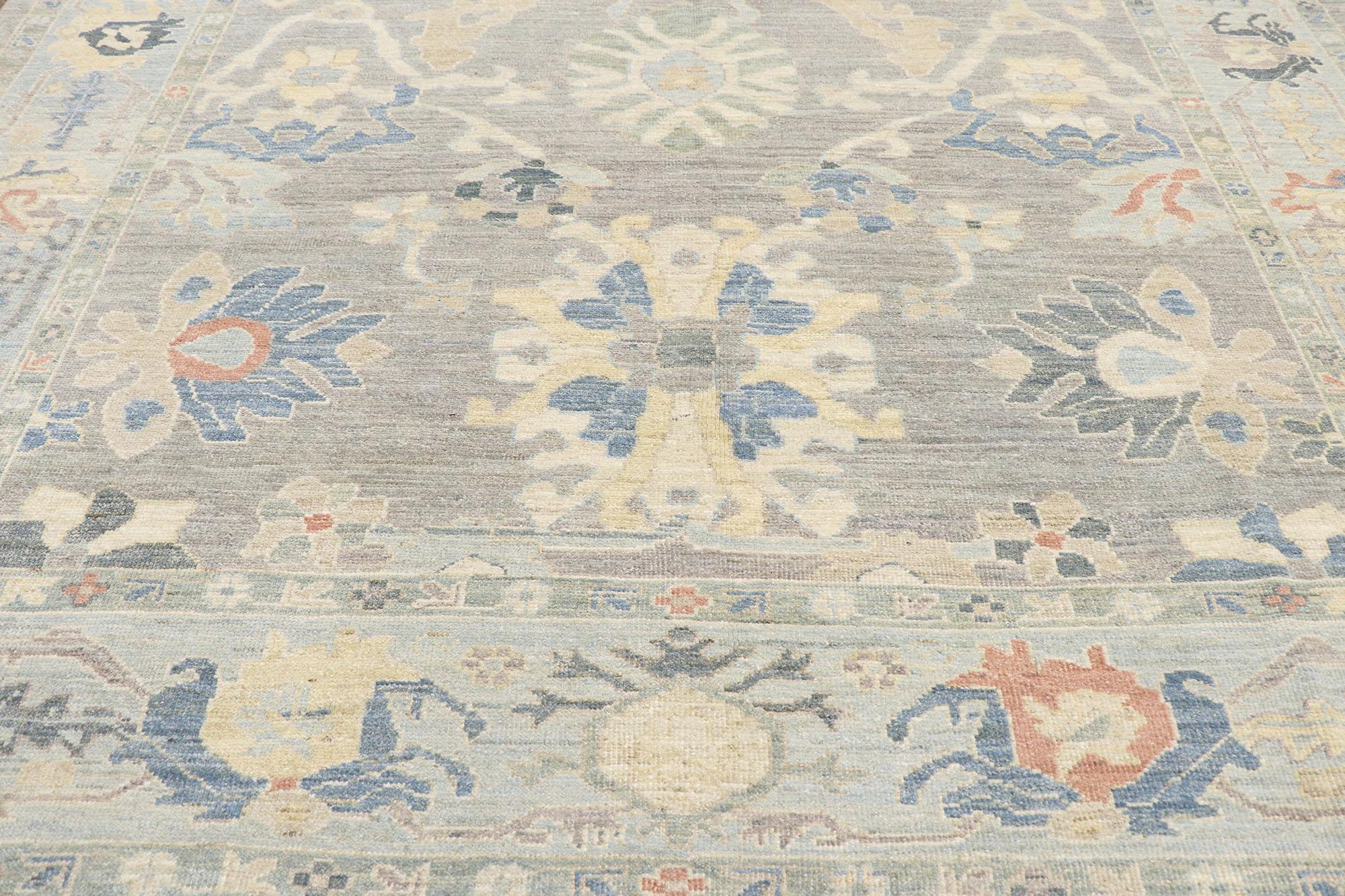 New Contemporary Grau und Blau Persisch Sultanabad Teppich (Türkisch) im Angebot