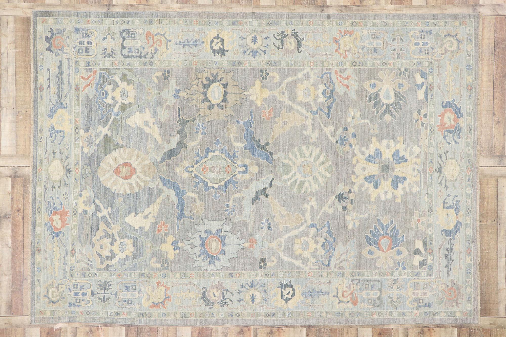 New Contemporary Grau und Blau Persisch Sultanabad Teppich (Wolle) im Angebot