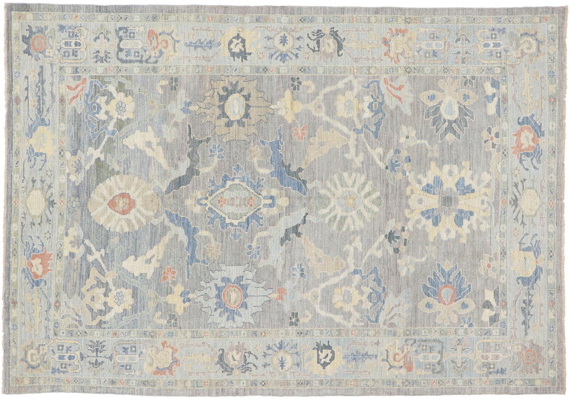 New Contemporary Grau und Blau Persisch Sultanabad Teppich im Angebot 1