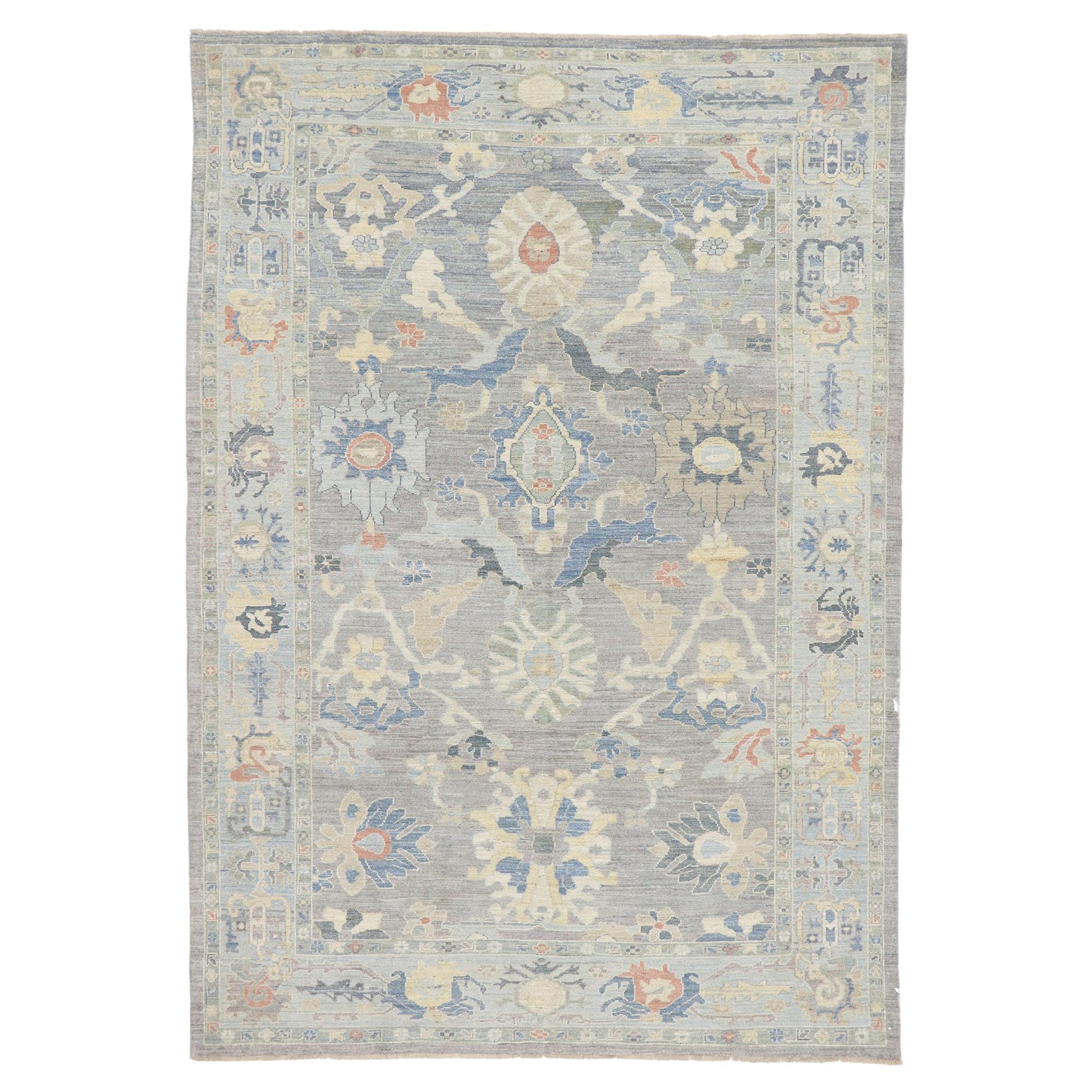 New Contemporary Grey and Blue Persian Sultanabad Rug (tapis persan Sultanabad gris et bleu)
