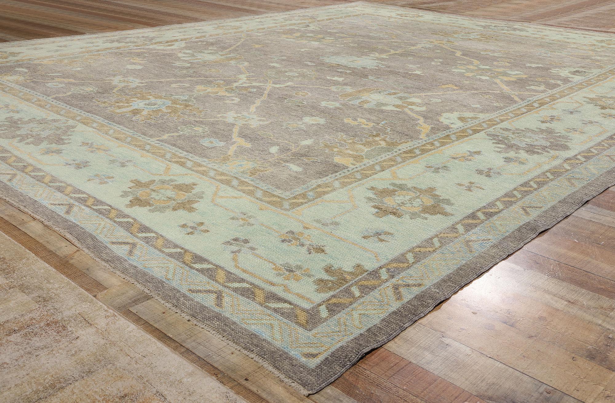 Neuer Contemporary Grau Türkisch Oushak Teppich mit Transitional Style (Wolle) im Angebot