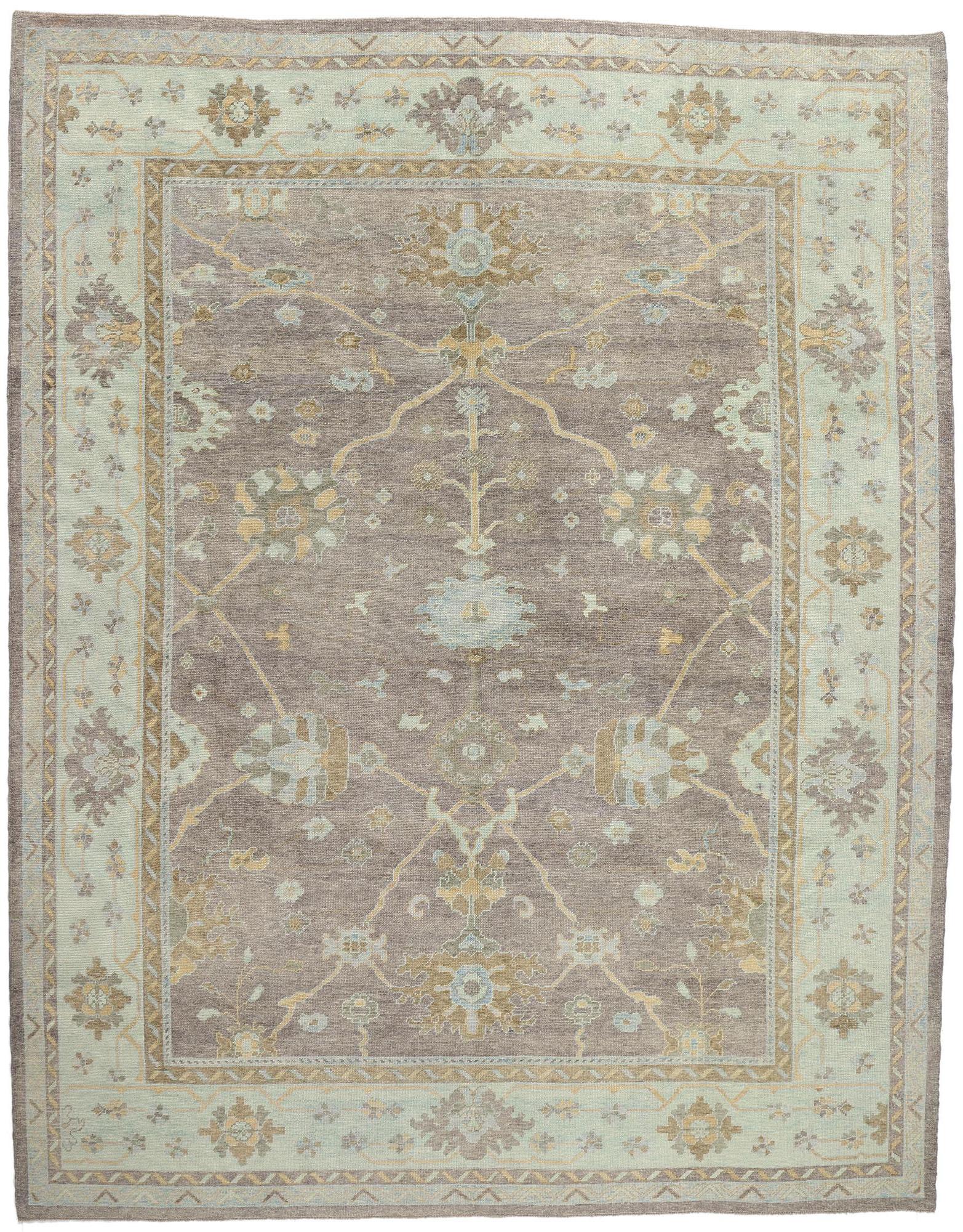New Contemporary Grey Turkish Oushak Carpet with Transitional Style
