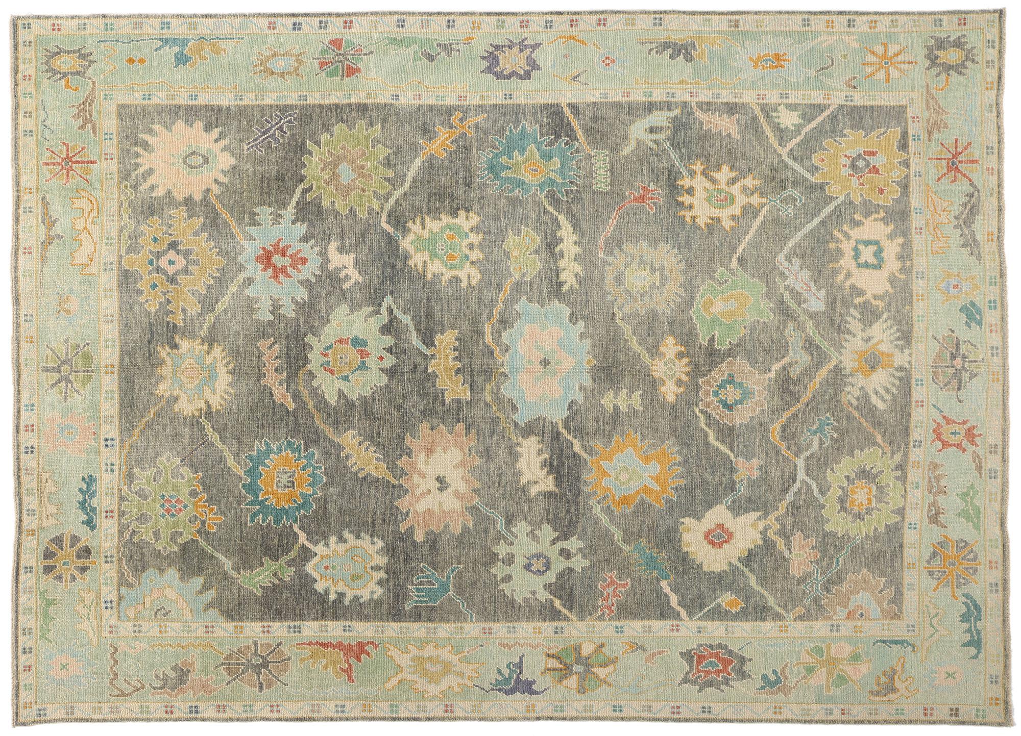 New Contemporary Grey Turkish Oushak Carpet with Pastels, 09'10 x 13'08 im Angebot 3