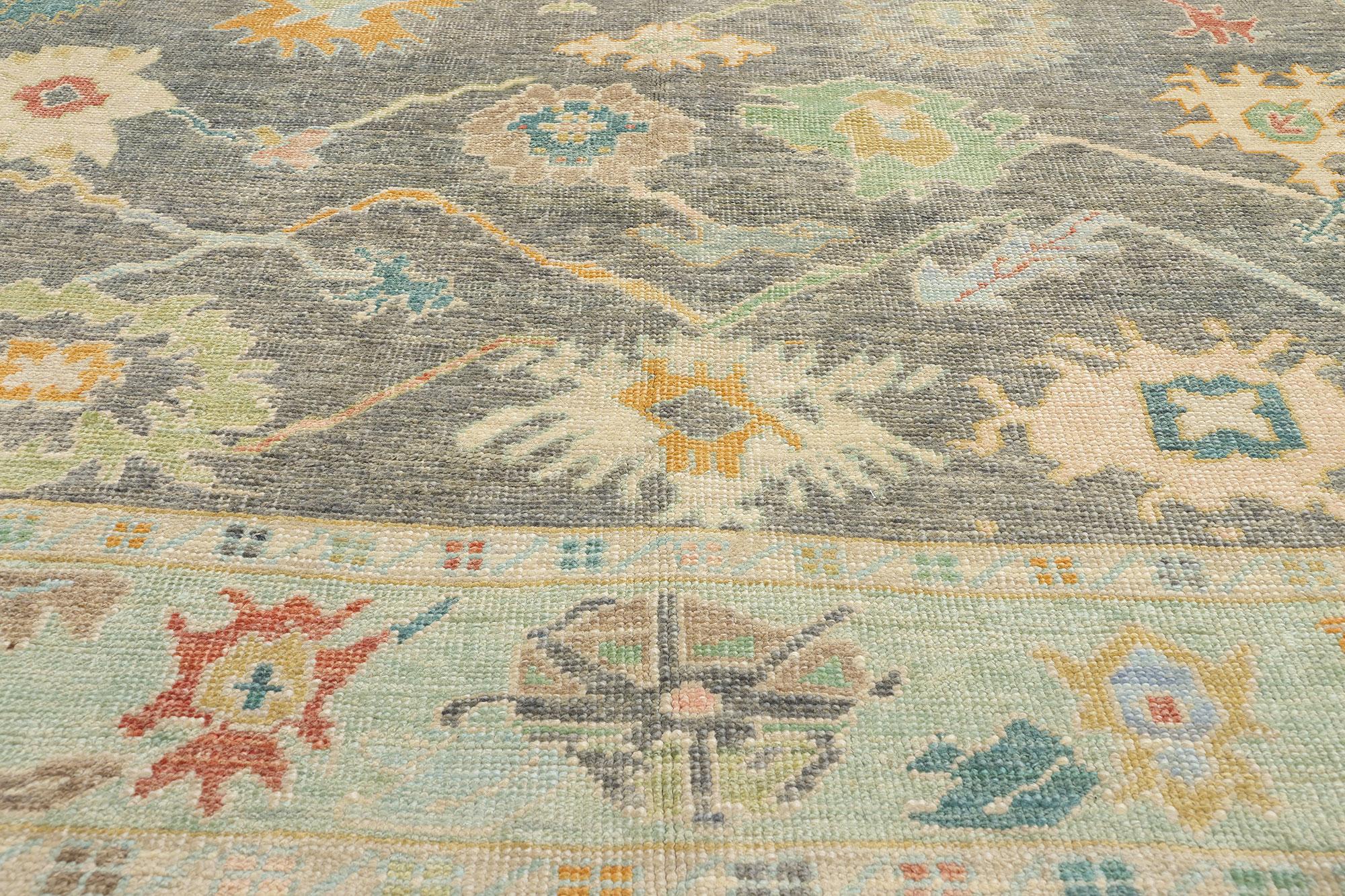 New Contemporary Grey Turkish Oushak Carpet with Pastels, 09'10 x 13'08 im Zustand „Neu“ im Angebot in Dallas, TX
