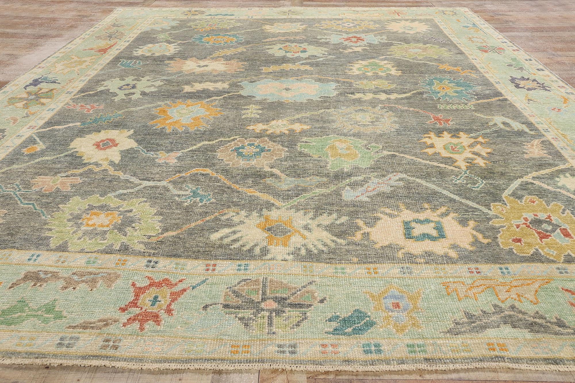 New Contemporary Grey Turkish Oushak Carpet with Pastels, 09'10 x 13'08 im Angebot 1