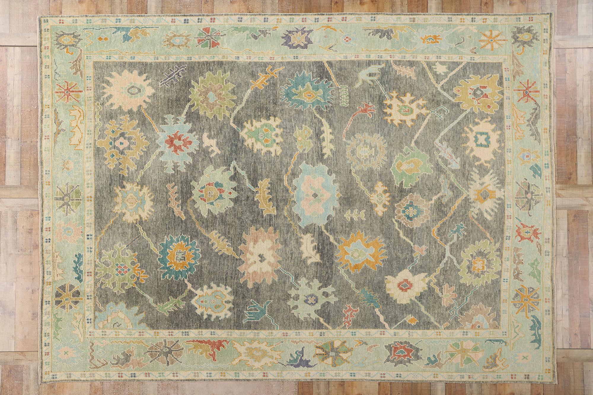 New Contemporary Grey Turkish Oushak Carpet with Pastels, 09'10 x 13'08 im Angebot 2
