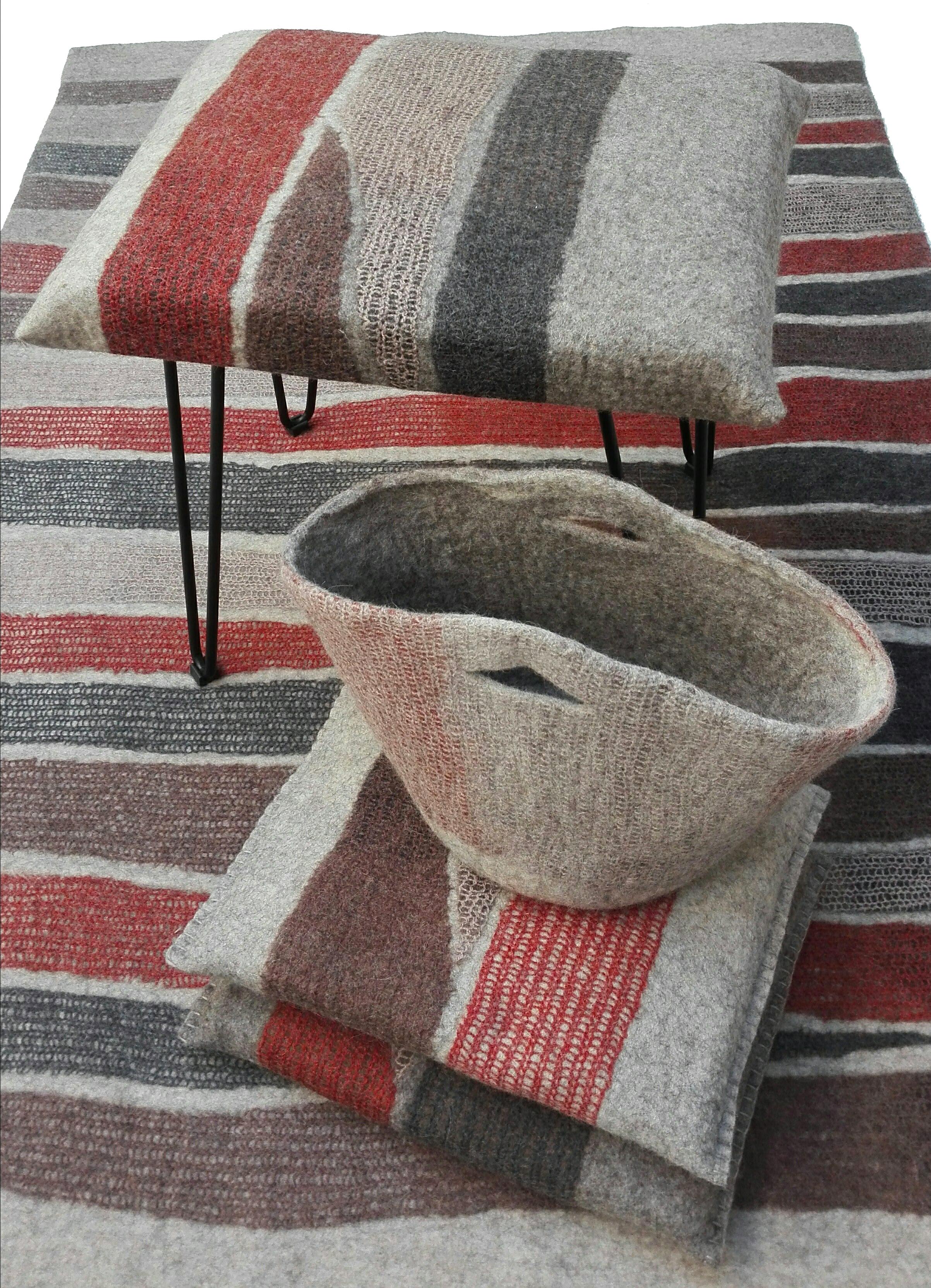 French New Contemporary Hand-Felted Wool Stool For Sale