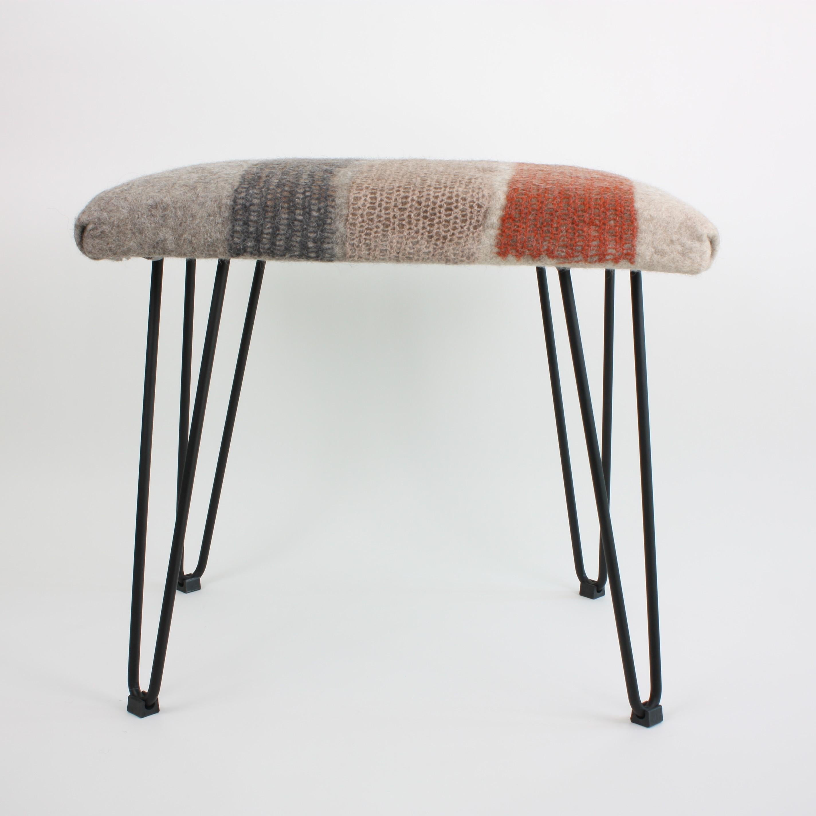 Hand-Woven New Contemporary Hand-Felted Wool Stool For Sale
