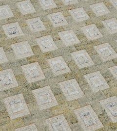 New Contemporary Handwoven Wool Beige Squares Swedish-Inspired Rug