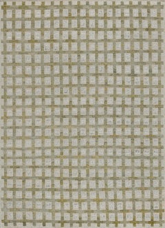 New Contemporary Handwoven Wool Beige Squares Swedish-Inspired Rug