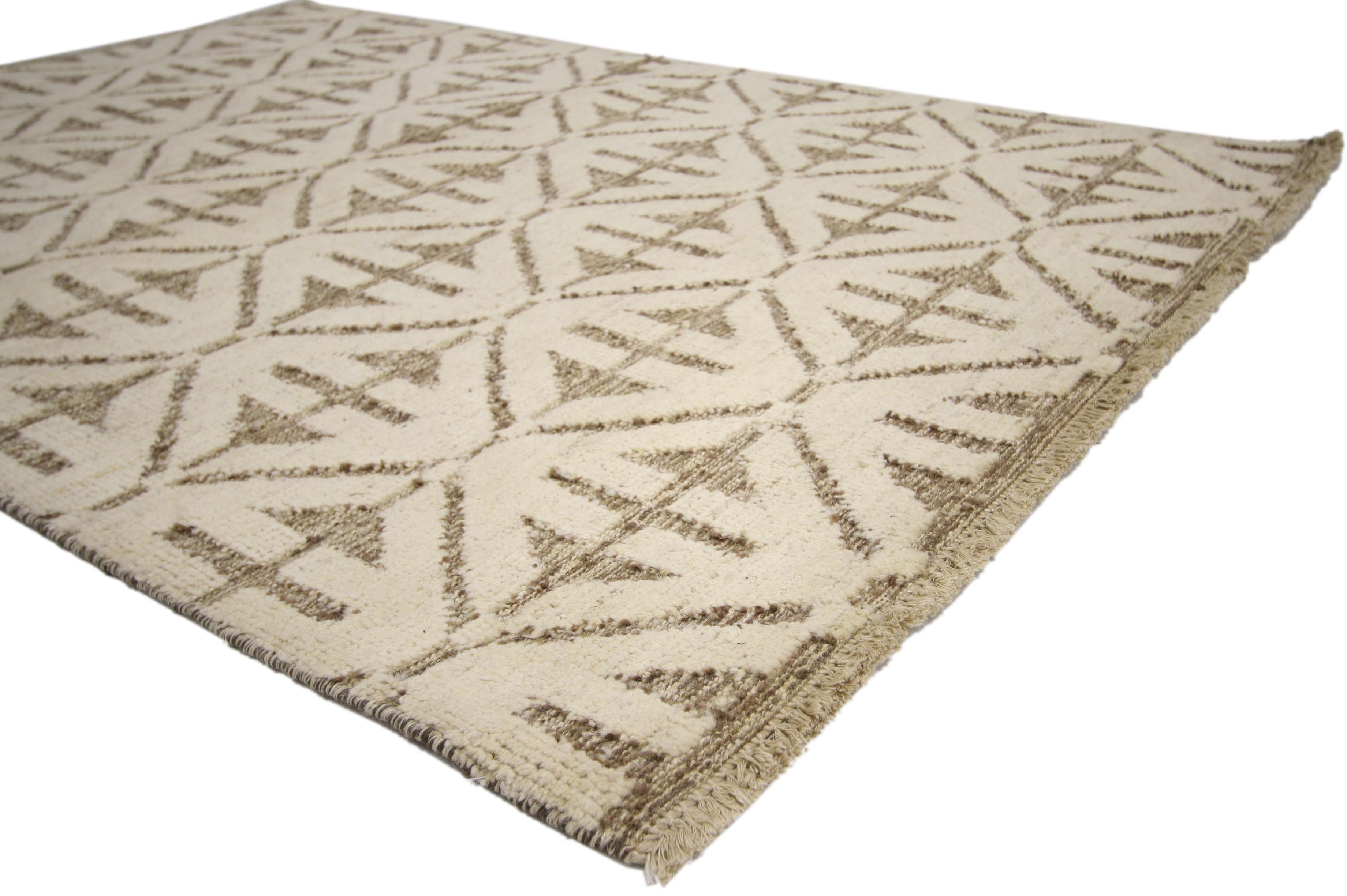 80355, new contemporary high and low texture area rug with Mid-Century Modern style. Spike the energy in your space with graphic geometric shapes found in this contemporary Modern style rug. It is a two layer rug featuring a high and low pile with