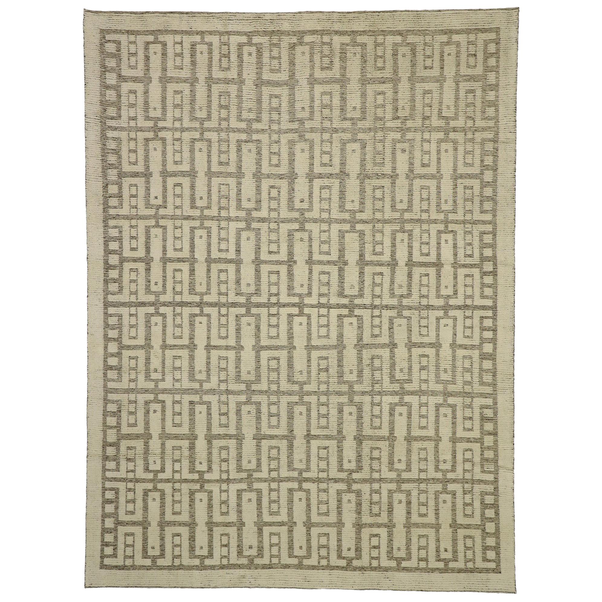 New Contemporary High-Low Geometric Rug with Transitional and Art Deco Style
