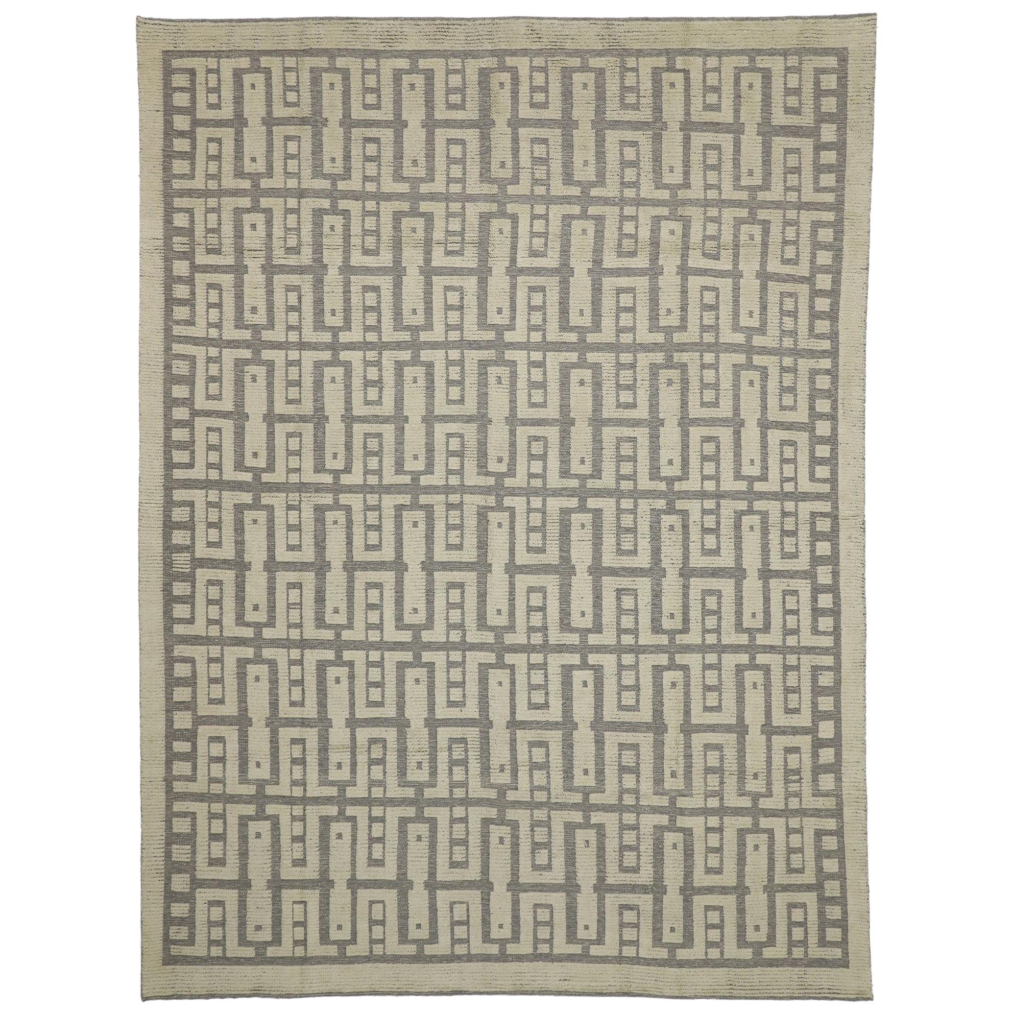 New Contemporary High-Low Geometric Rug with Transitional and Art Deco Style
