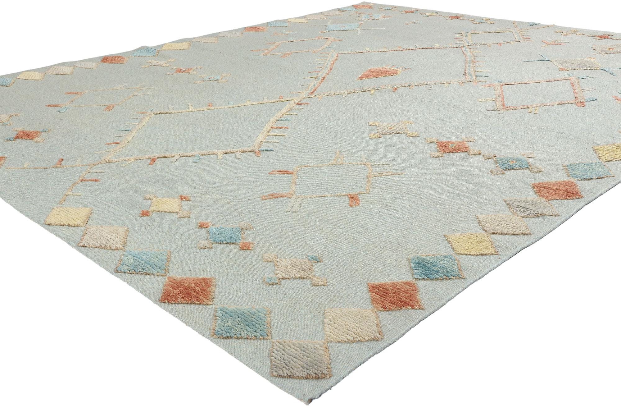31262 Tappeto moderno Tribale Marocchino Alto-Basso, 08'06 x 10'02. Entra in un mondo in cui lo stile Boho Chic del sud-ovest incontra l'eleganza tribale moderna con questo tappeto Modern Tribal Moroccan High-Low in lana annodato a mano. Lo sfondo
