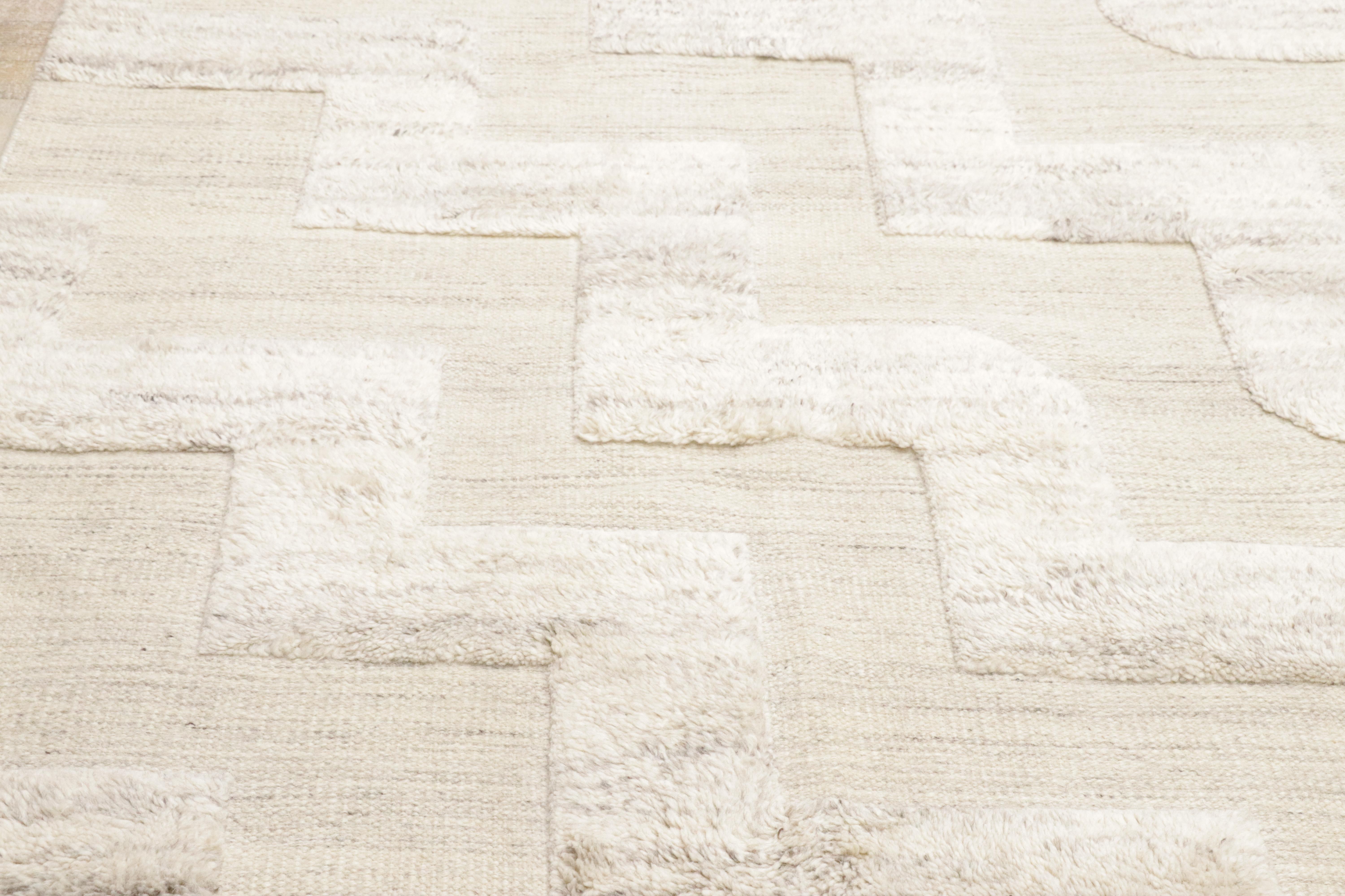 Hand-Knotted New Organic Modern High-Low Carpet with Minimalist Style For Sale