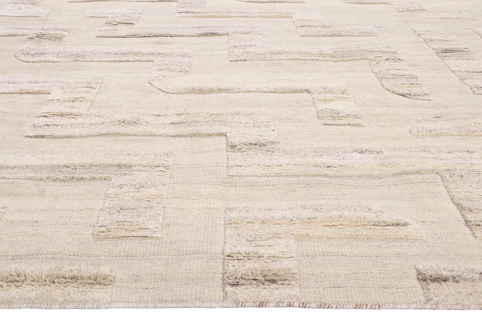 Wool New Organic Modern High-Low Carpet with Minimalist Style For Sale