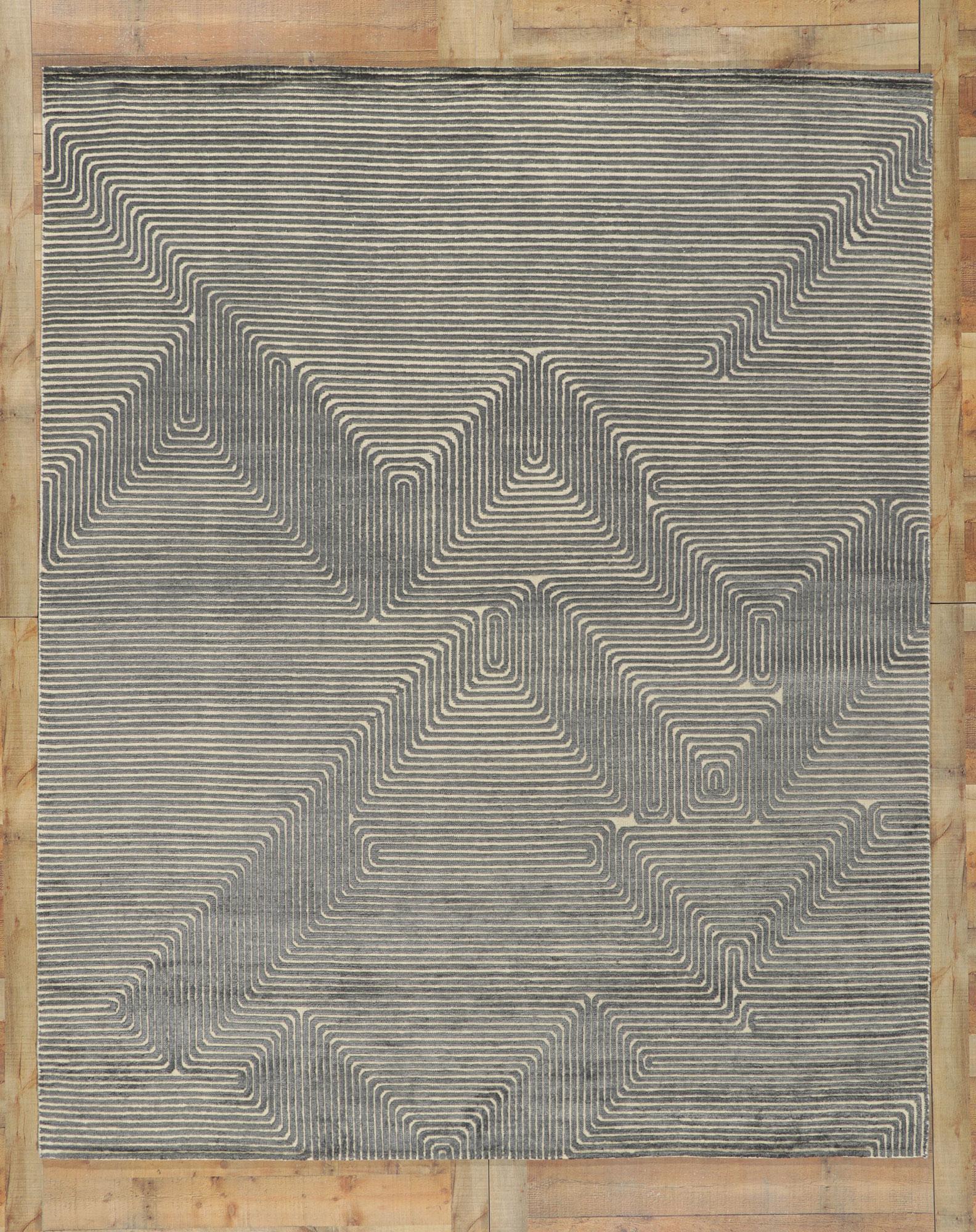 Hand-Knotted New Contemporary High-Low Textured Rug Inspired by Victor Vasarely For Sale