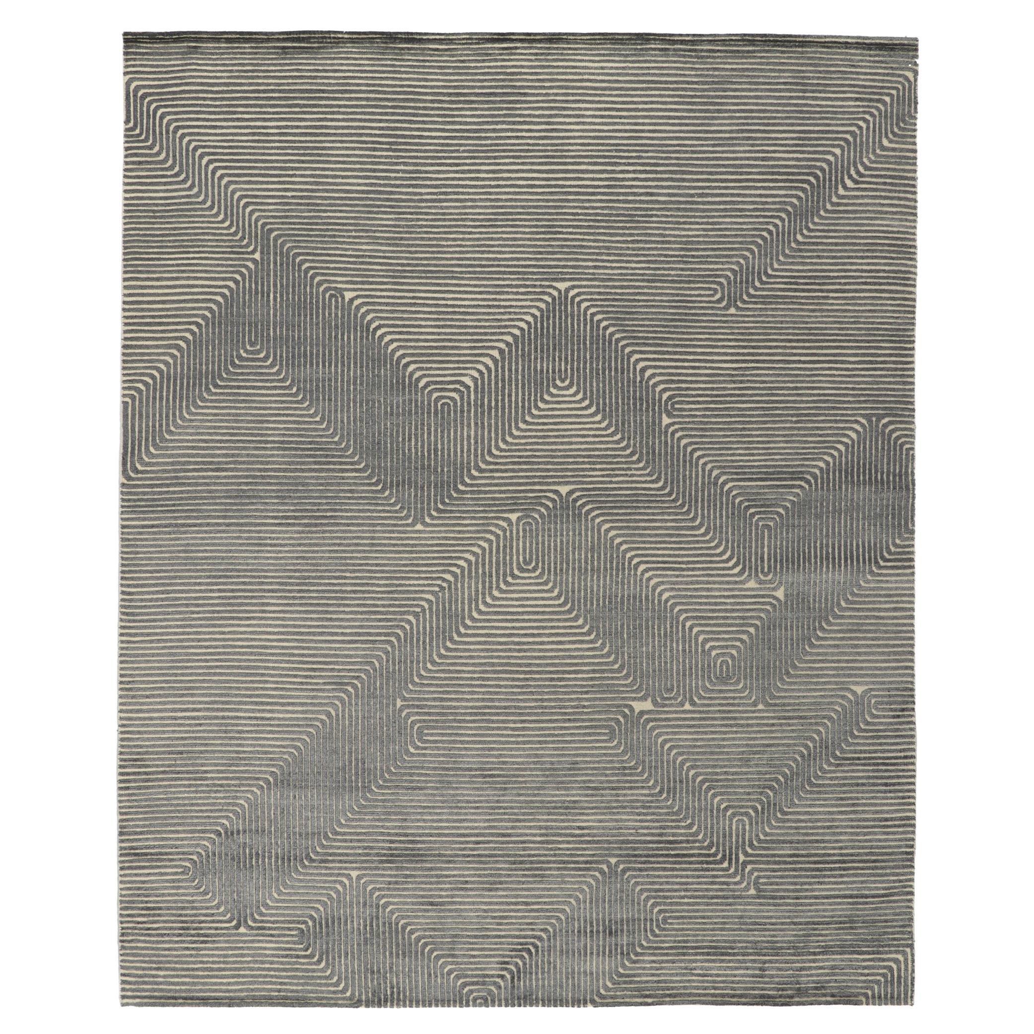 Zeitgenössischer, strukturierter Hochlehner-Teppich, inspiriert von Victor Vasarely