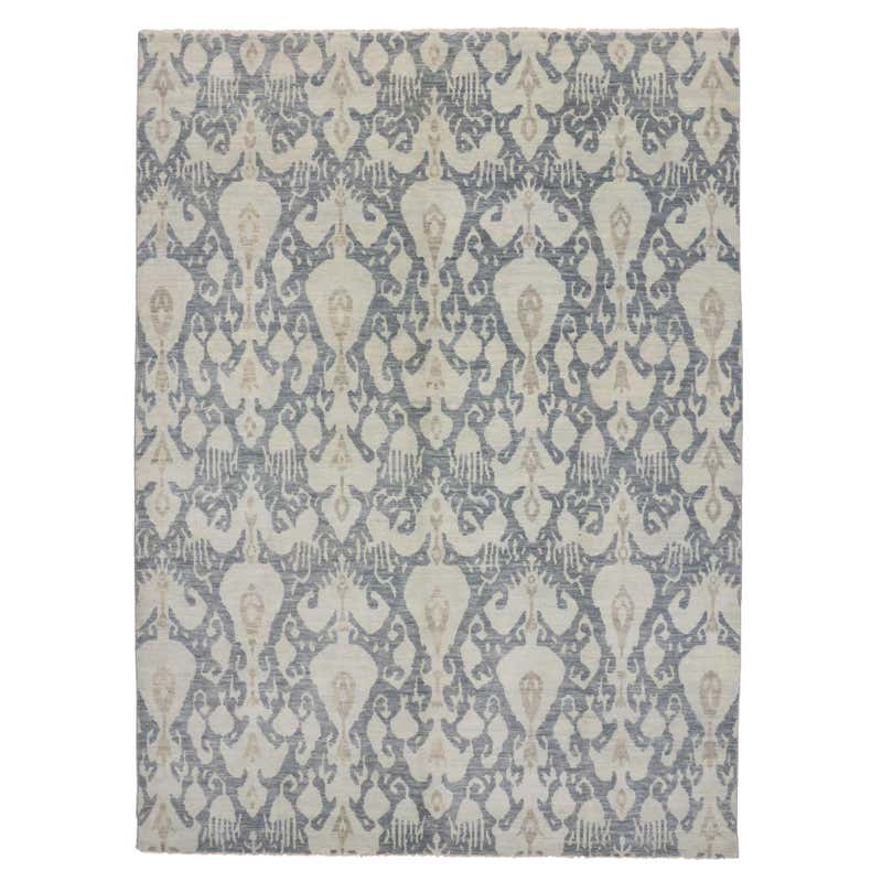 New Contemporary Navy Blue Ikat Area Rug with Modern Hollywood Regency ...