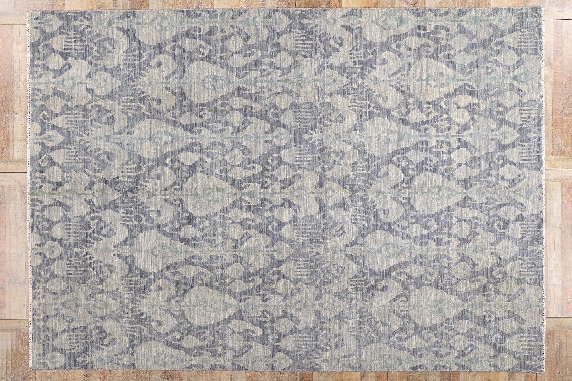 New Transitional Blue Gray Ikat Rug with Modern Style For Sale 2