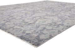 New Transitional Blue Gray Ikat Rug with Modern Style