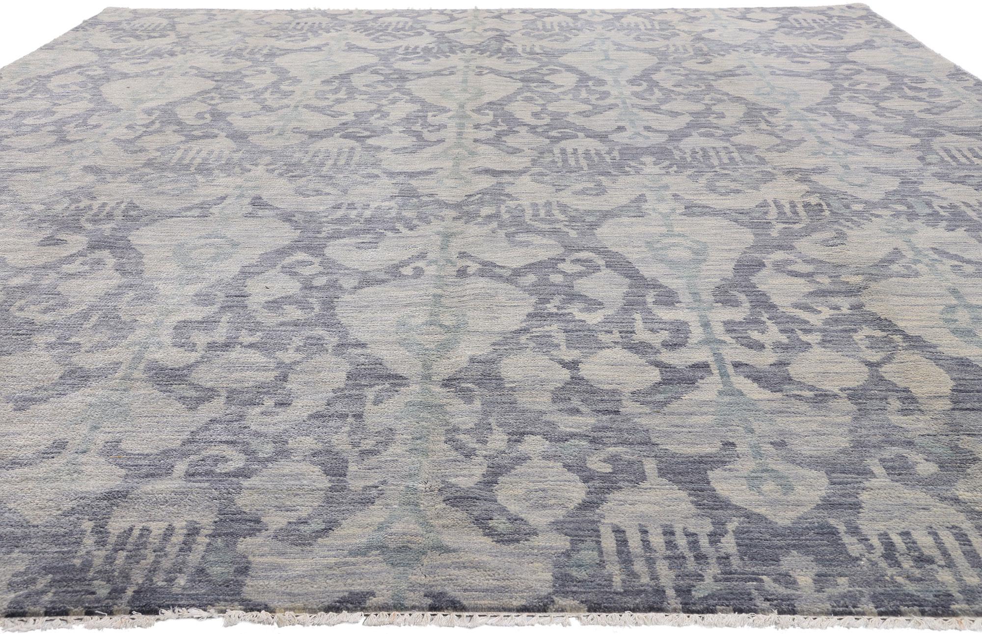 Aesthetic Movement New Transitional Blue Gray Ikat Rug with Modern Style For Sale