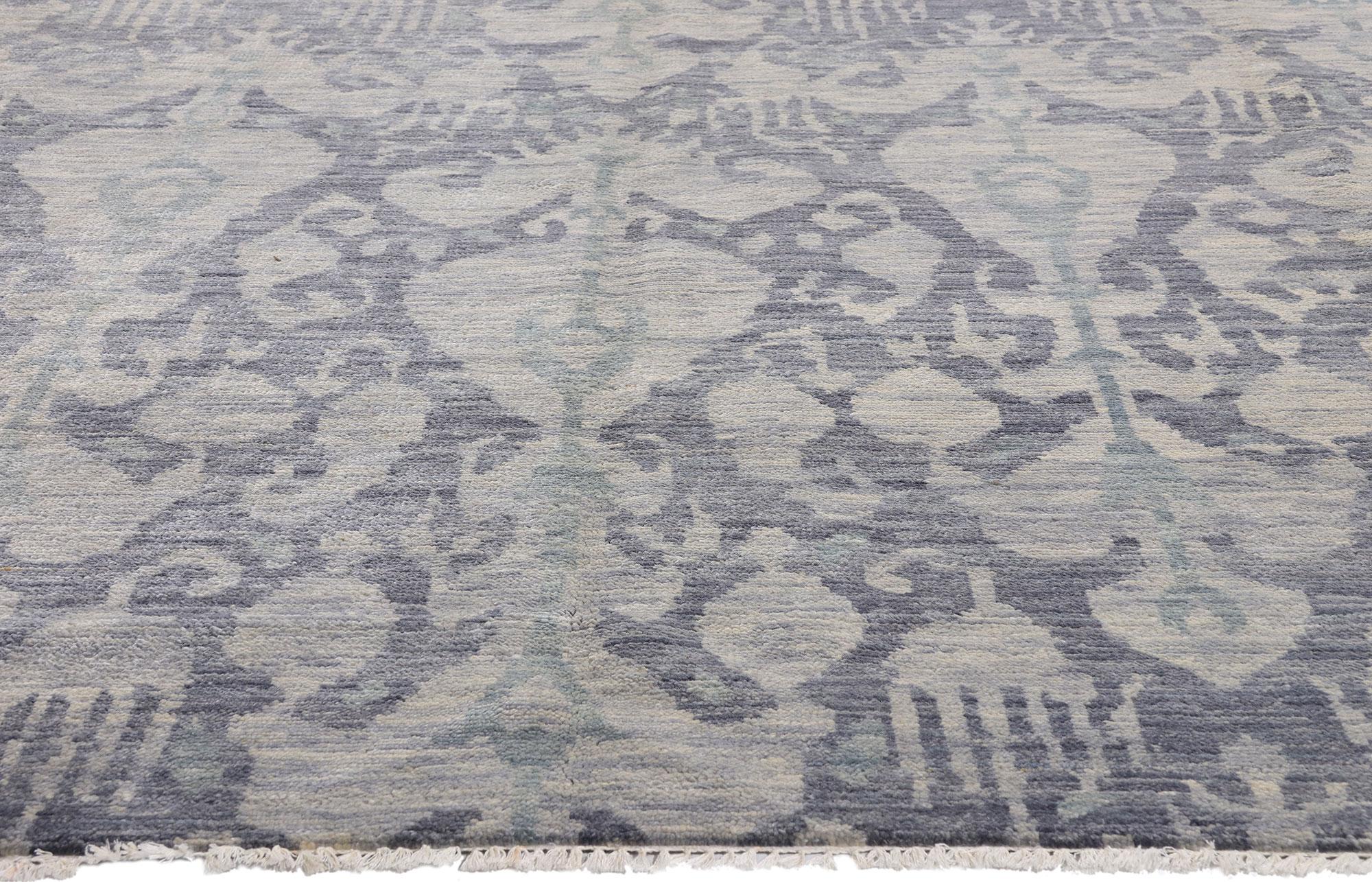 Indian New Transitional Blue Gray Ikat Rug with Modern Style For Sale