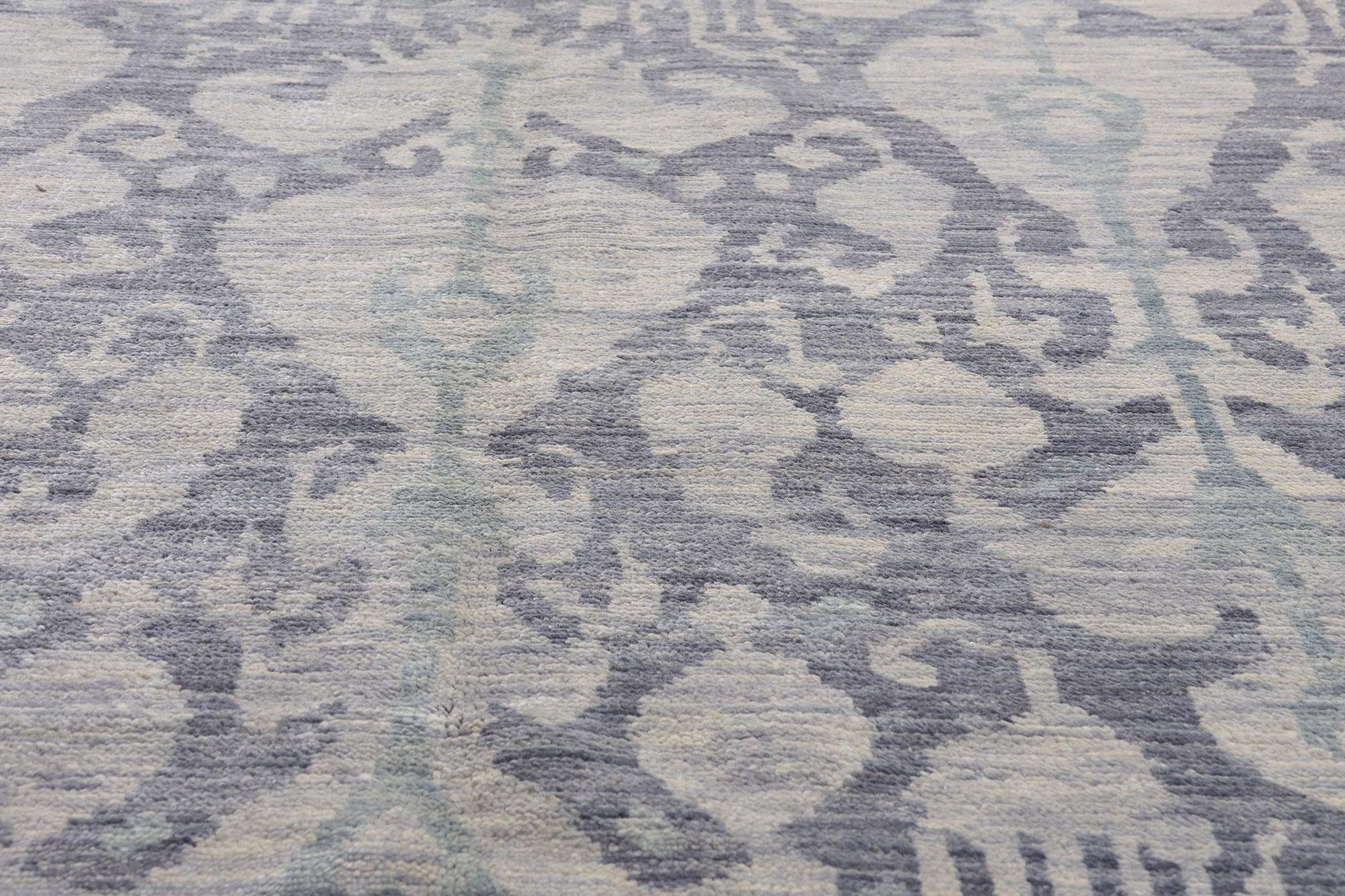 Hand-Knotted New Transitional Blue Gray Ikat Rug with Modern Style For Sale
