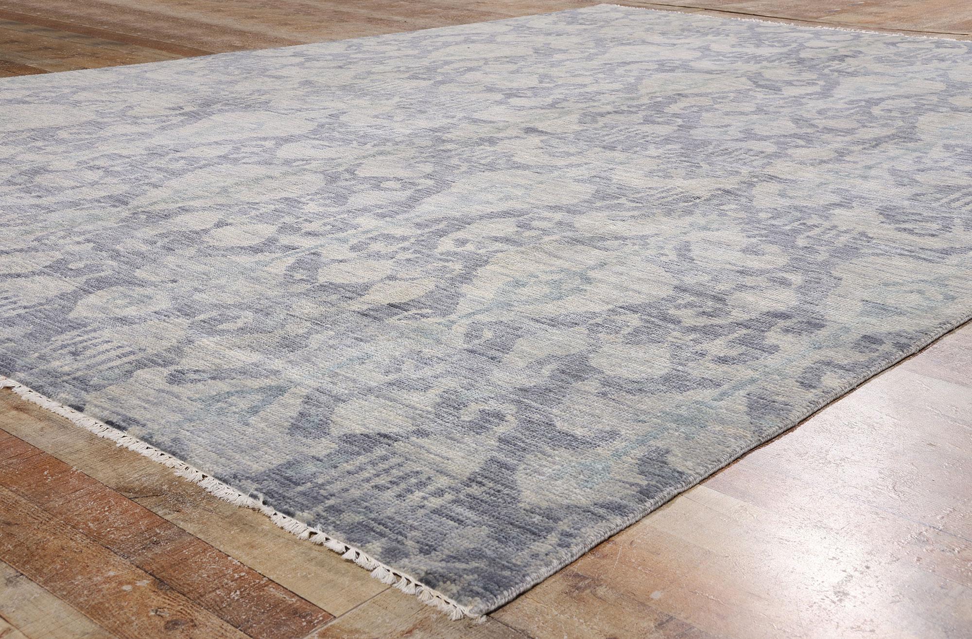 Wool New Transitional Blue Gray Ikat Rug with Modern Style For Sale