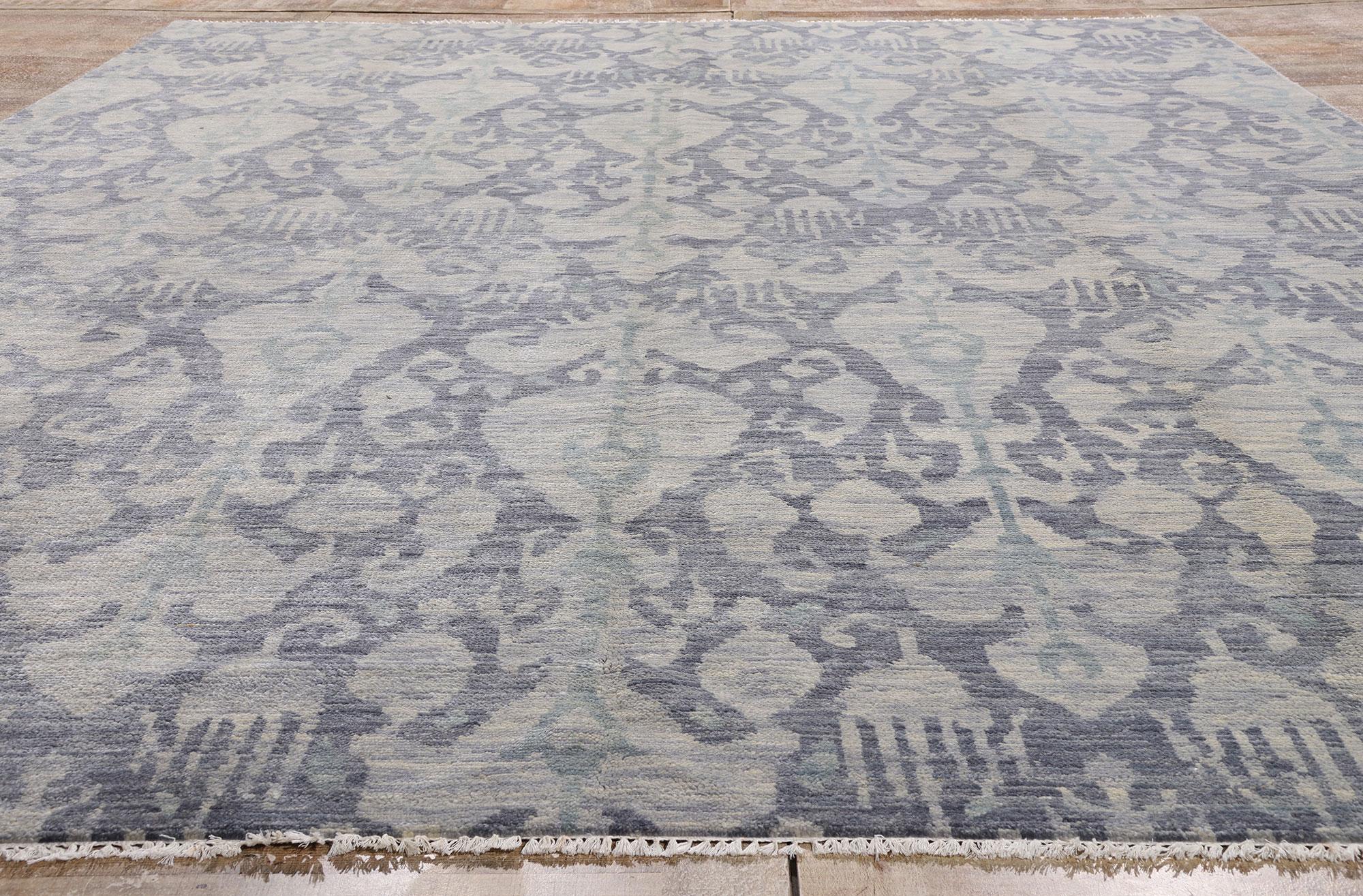 New Transitional Blue Gray Ikat Rug with Modern Style For Sale 1