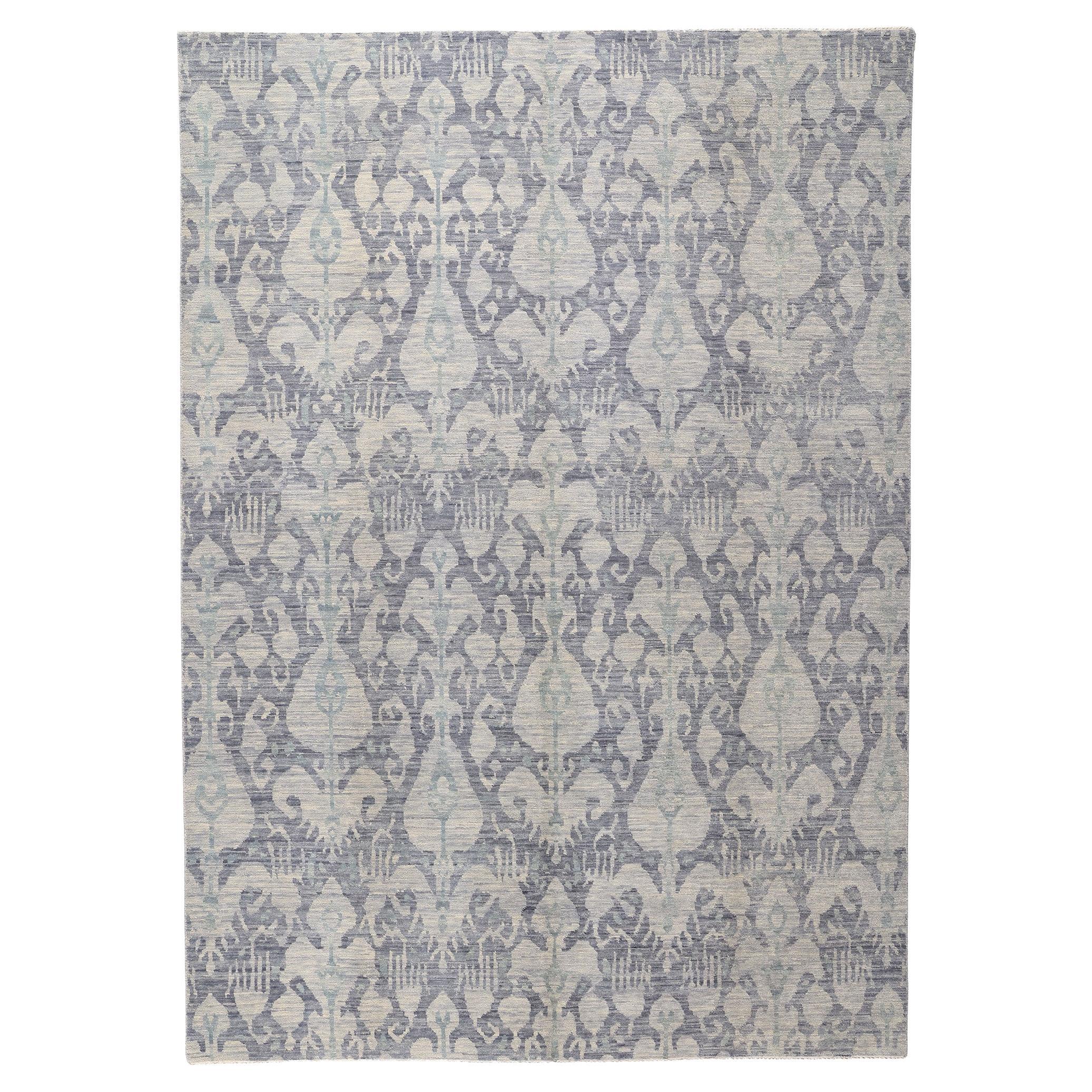 New Transitional Blue Gray Ikat Rug with Modern Style For Sale