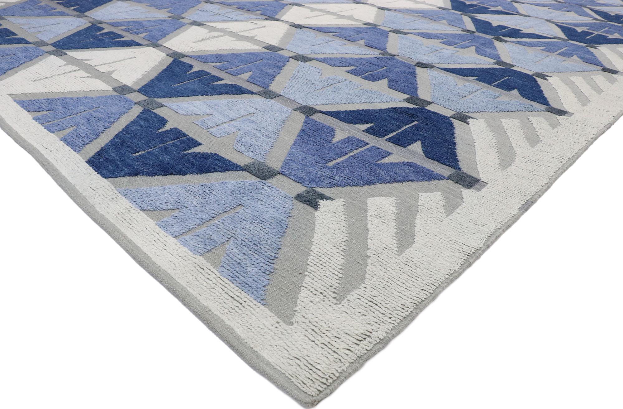 30566 new contemporary Indian Kilim Souf rug with raised design. A dynamic fusion of contemporary trends and modern style casual meets the eye in this geometric rug. It is made with a unique flat-weave Souf technique of handwoven wool with a high