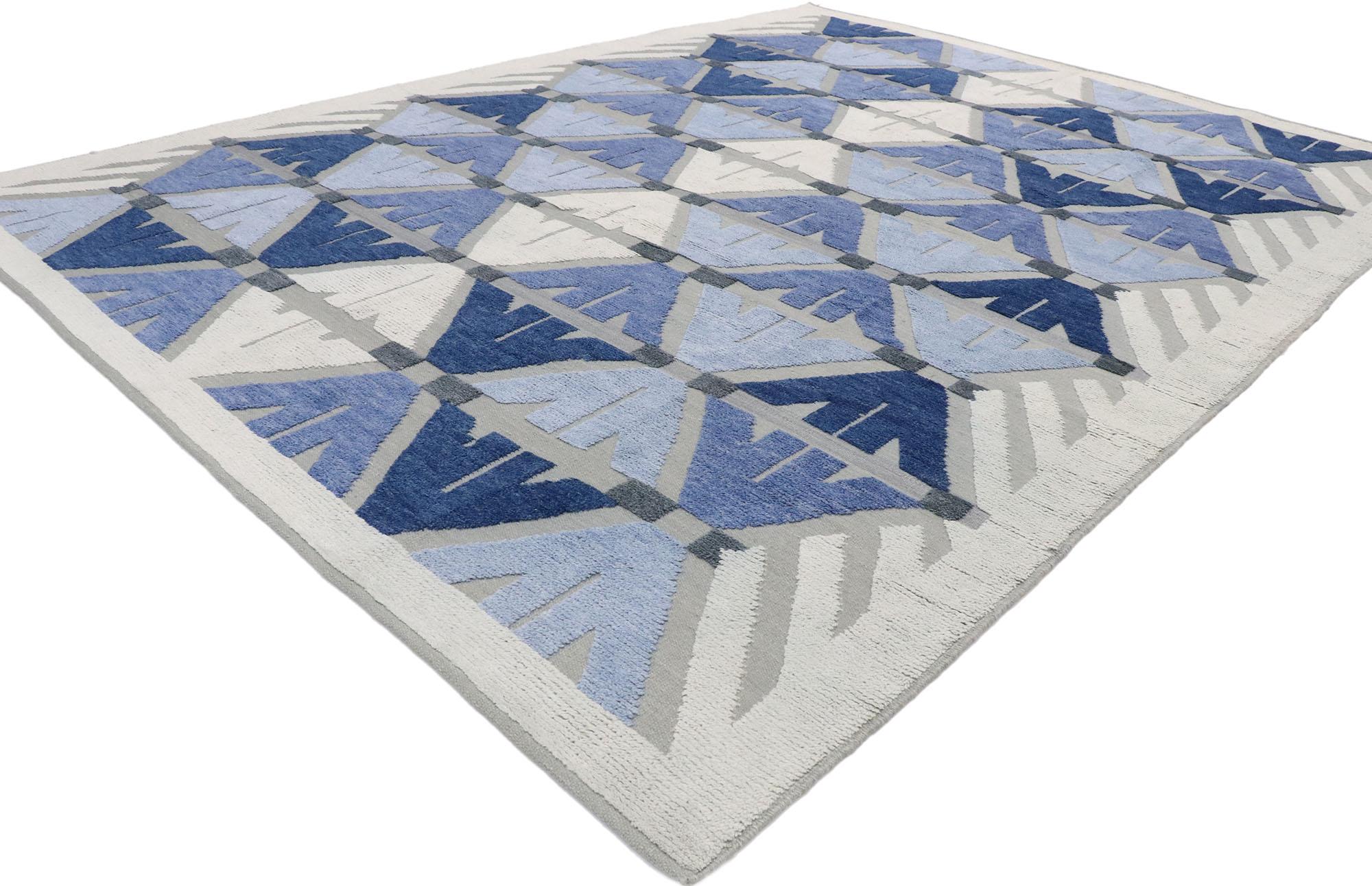 30589, new contemporary Indian Kilim Souf rug with Raised design. A dynamic fusion of contemporary trends and modern style casual meets the eye in this geometric rug. It is made with a unique flat-weave Souf technique of hand-woven wool with a high