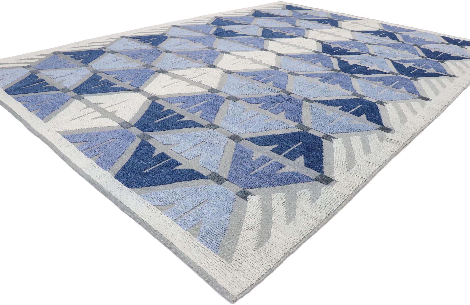 30559, new contemporary Indian Kilim Souf rug with Raised design. A dynamic fusion of contemporary trends and modern style casual meets the eye in this geometric rug. It is made with a unique flat-weave Souf technique of handwoven wool with a high