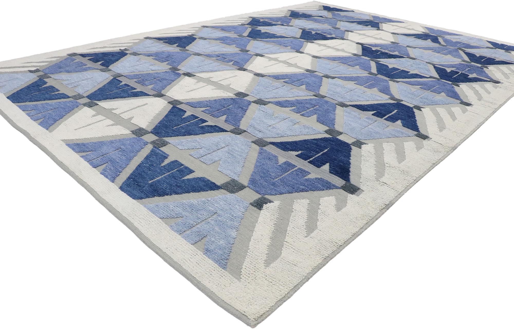 30558, new contemporary Indian Kilim Souf rug with raised design. A dynamic fusion of contemporary trends and modern style casual meets the eye in this geometric rug. It is made with a unique flat-weave Souf technique of handwoven wool with a high