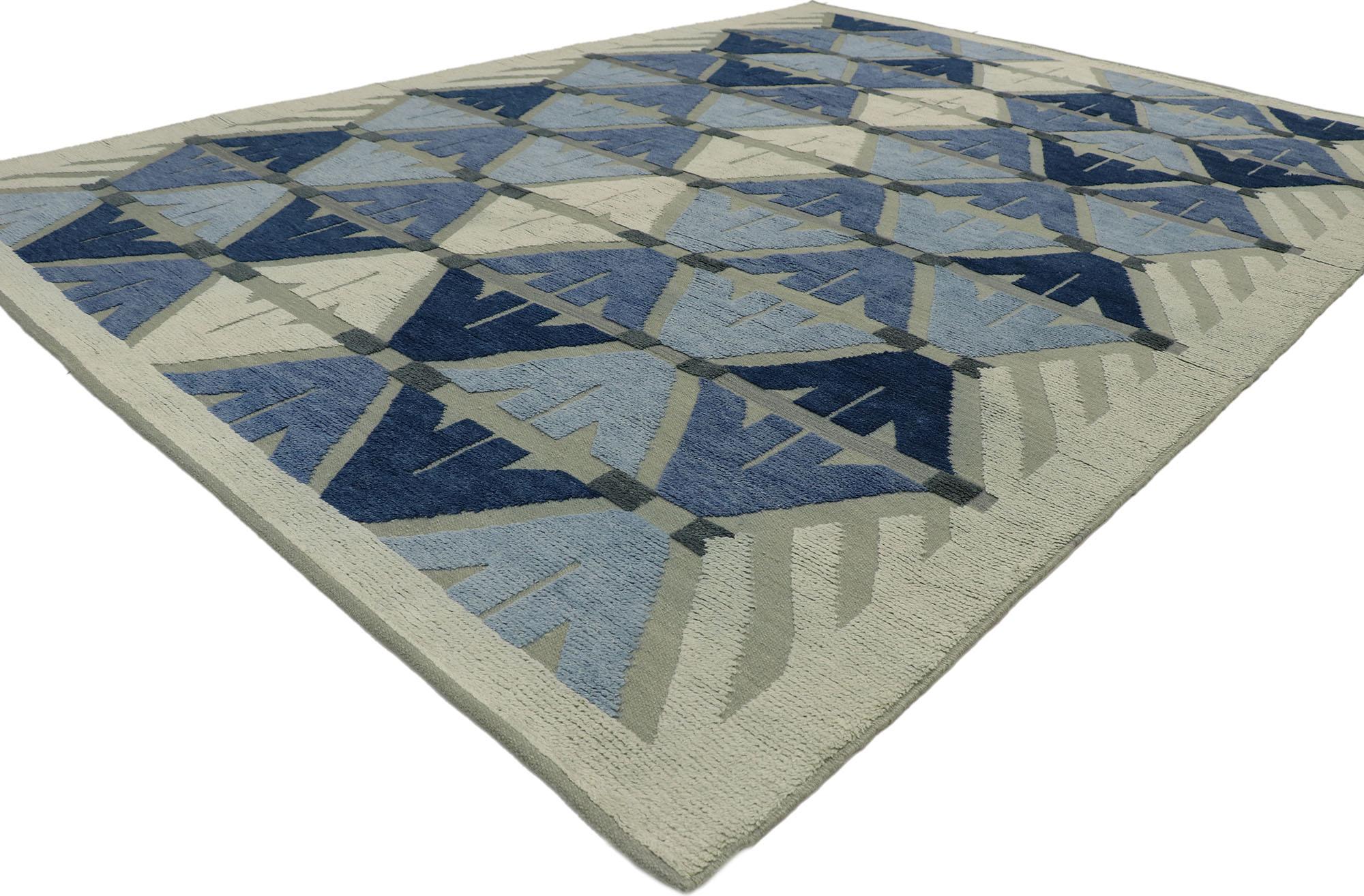 30590, new contemporary Indian Kilim Souf rug with raised design. A dynamic fusion of contemporary trends and modern style casual meets the eye in this geometric rug. It is made with a unique flat-weave Souf technique of handwoven wool with a high